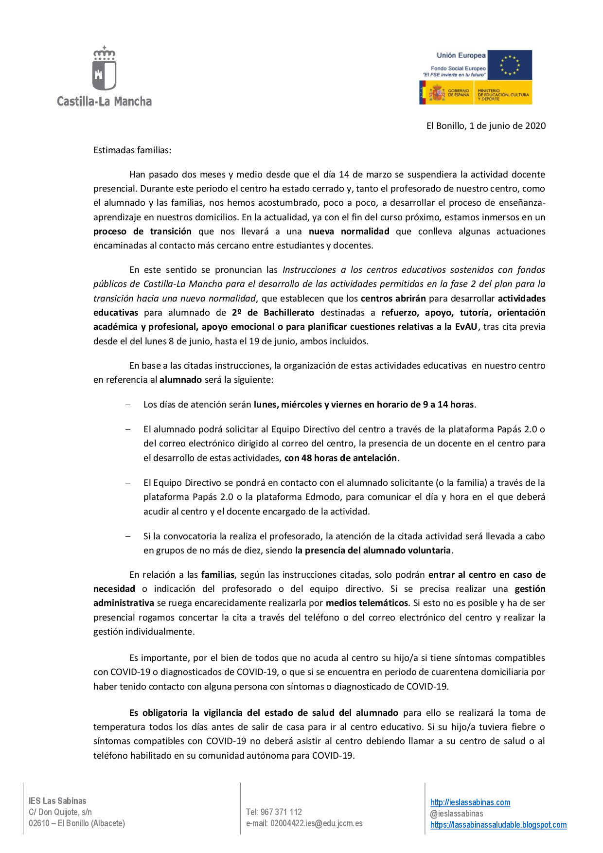 CARTA A FAMILIAS FIN DE CURSO 2º BACHILLERATO 001
