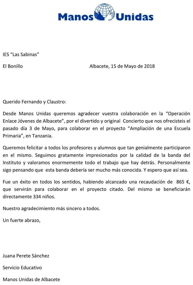 carta manos unidas 2018