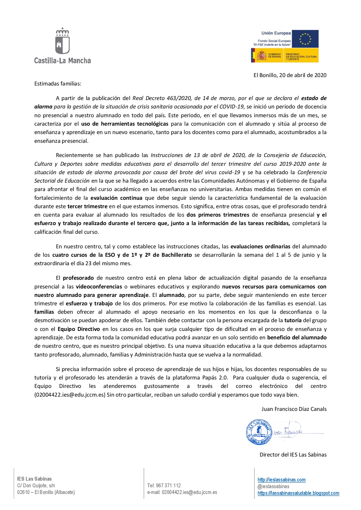 CARTA A FAMILIAS DESARROLLO TERCER TRIMESTRE