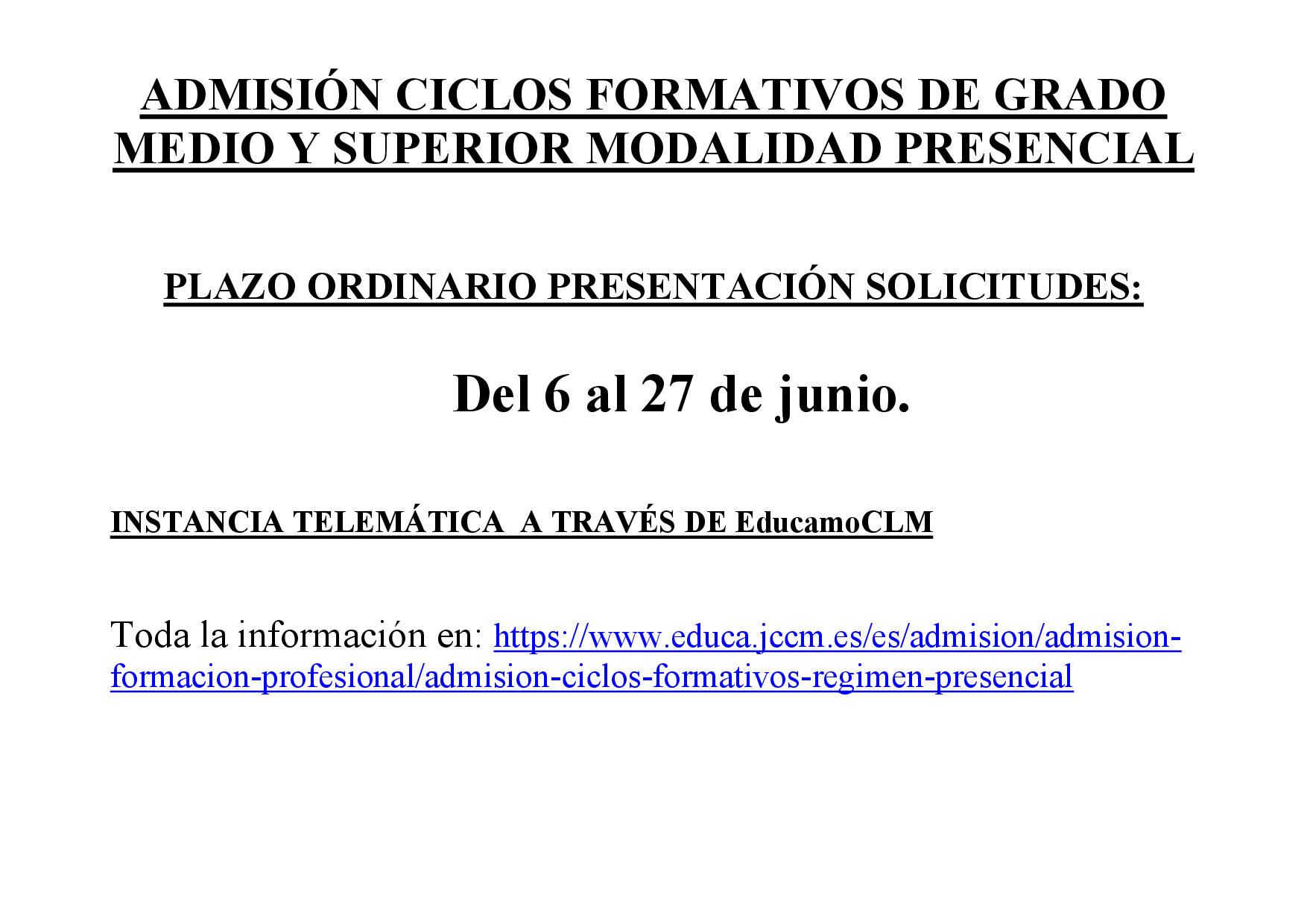 ADMISIÓN CICLOS FORMATIVOS DE GRADO MEDIO Y SUPERIOR 24 25